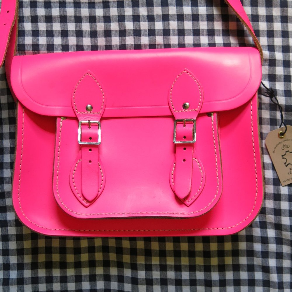 The Cambridge Satchel Company 11-inch messenger crossbody bag purse flouro pink